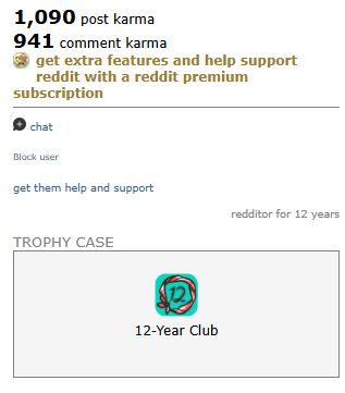REDDIT ACCOUNT with 2031 karma, Post KARMA 1090 and Comment Karma 941, 12 years 8 months